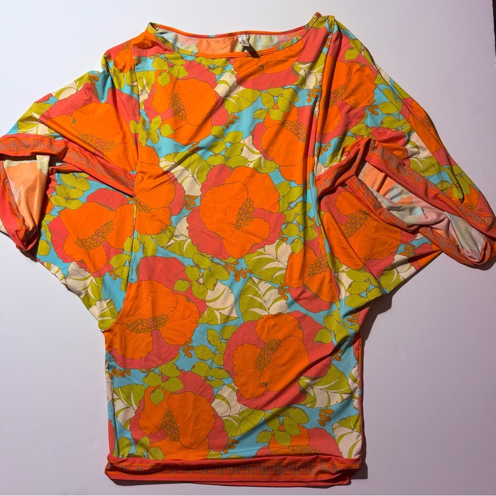 Trina Turk Orange Pink and Green Floral Dress/ Swim Cover up